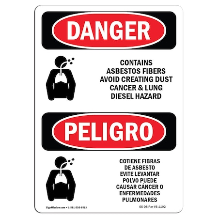 Signmission Safety Sign, OSHA Danger, 24" Height, Aluminum, Contains Asbestos Fibers Spanish OS-DS-A-1824-VS-1102